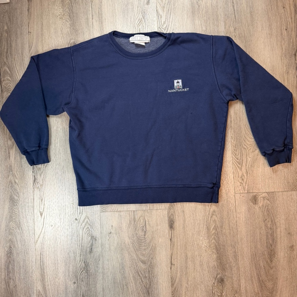 Breezin' Up Sweatshirt Mens Small Navy Blue‎ Nantucket Fleece Pullover Made USA